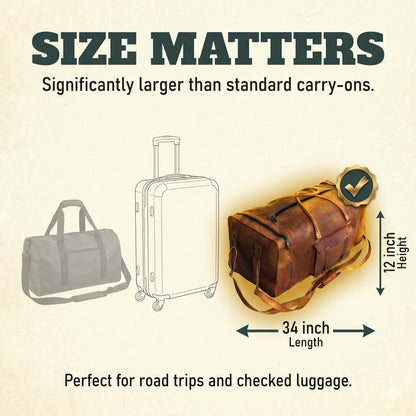 Leather Duffle Bag for Men Luggage Handmade Travel Bag Carry On Luggage Weekender Bags Overnight Gym Sports Cabin Holdall Bag For Airplanes Men And Women (34 Inch Brown)