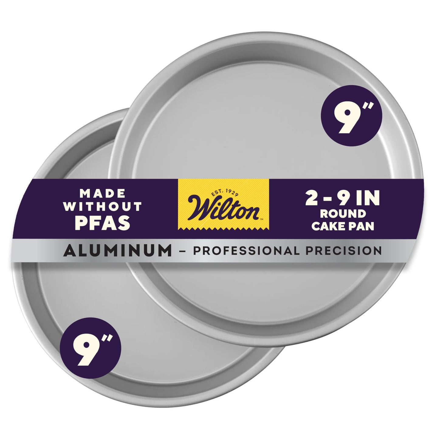 Wilton 2-Piece 9 x 2 Inch Round Cake Baking Pan Set, Even Heating Aluminum Bakeware for Tiered & Layered Cakes, Made without PFAS, Packaging May Vary