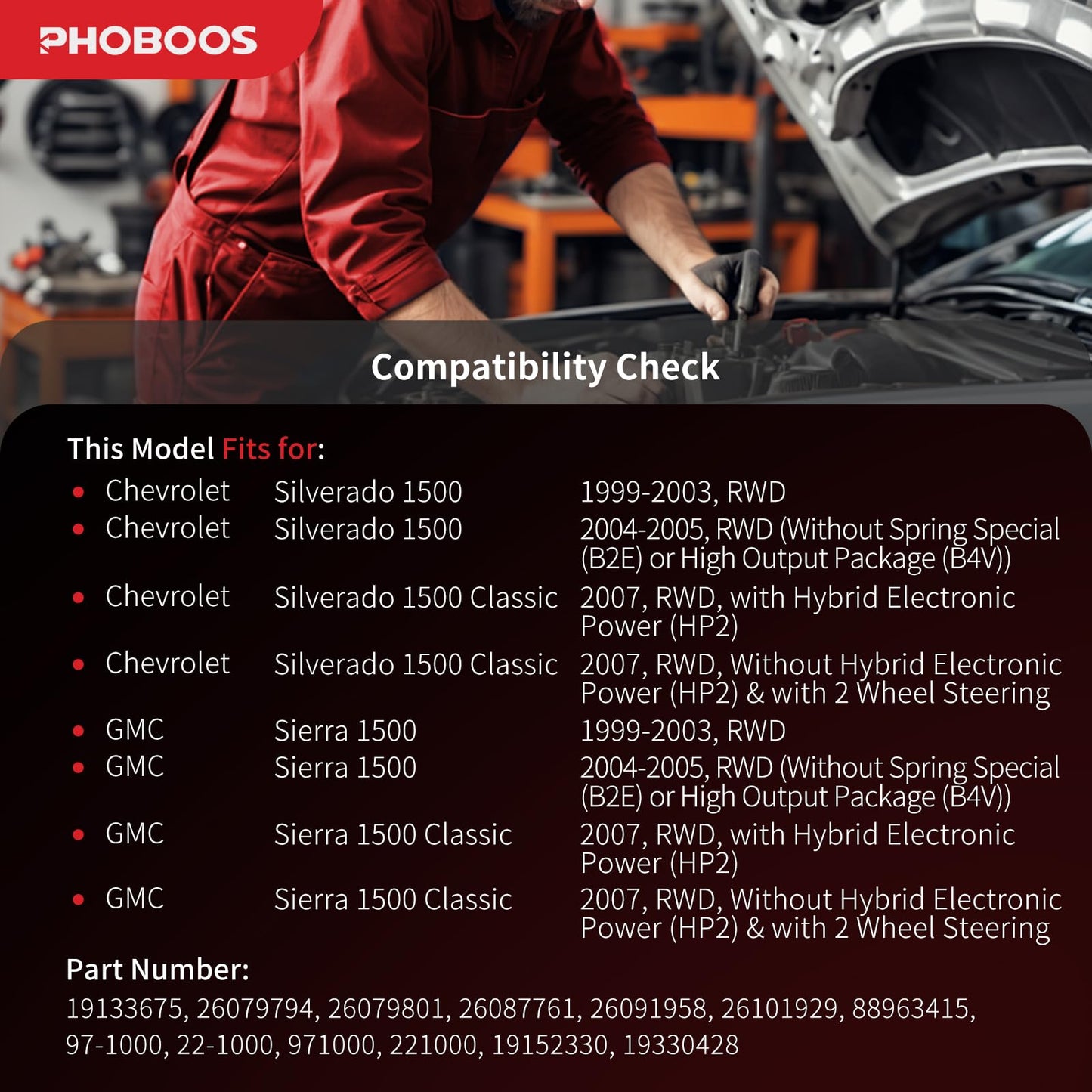 PHOBOOS Hydraulic Power Steering Rack and Pinion Assembly Compatible with Chevrolet Silverado 1500 & GMC Sierra 1500 Classic, 1999-2007, New Unit, Leak-proof, Direct Bolt-On Fit, Ref. 97-1000