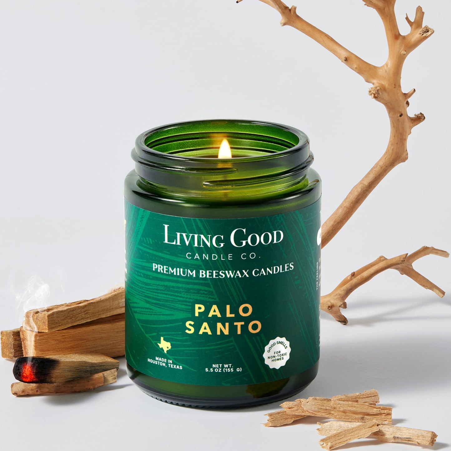 Palo Santo & Bergamot Beeswax Candle – Non Toxic Scented Candle, Clean Burning Aromatherapy Candle for Stress Relief, Grounded & Balanced, Gift for Women & Men - 5.5 OZ