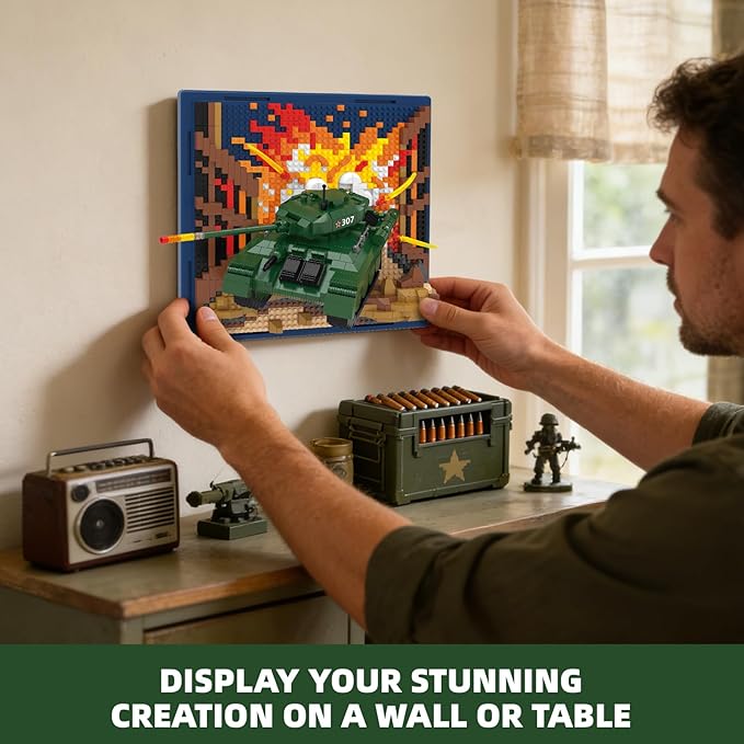 Military Tank 3D Wall Art Micro Mini Building Blocks Set WW2 T-34 Tank Collection Display Model &amp Wall Decor No Compatible with Lego Great Army Vehicle Toy Gift for Adults Teens 14+ (1430 PCS)