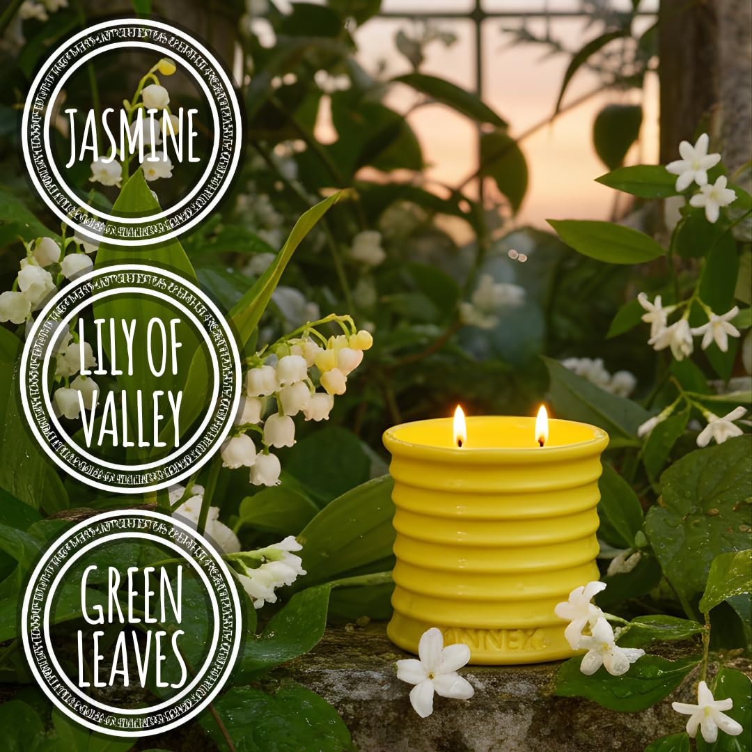 Annex Lily of the Valley & Jasmine Luxury Scented Candle - 8oz Handmade Ceramic Jar Candle - 50hr Clean Burn, 100% Non-Toxic Soy Wax, Home Fragrance, Aesthetic Decor Gift for Men Women - White Floral
