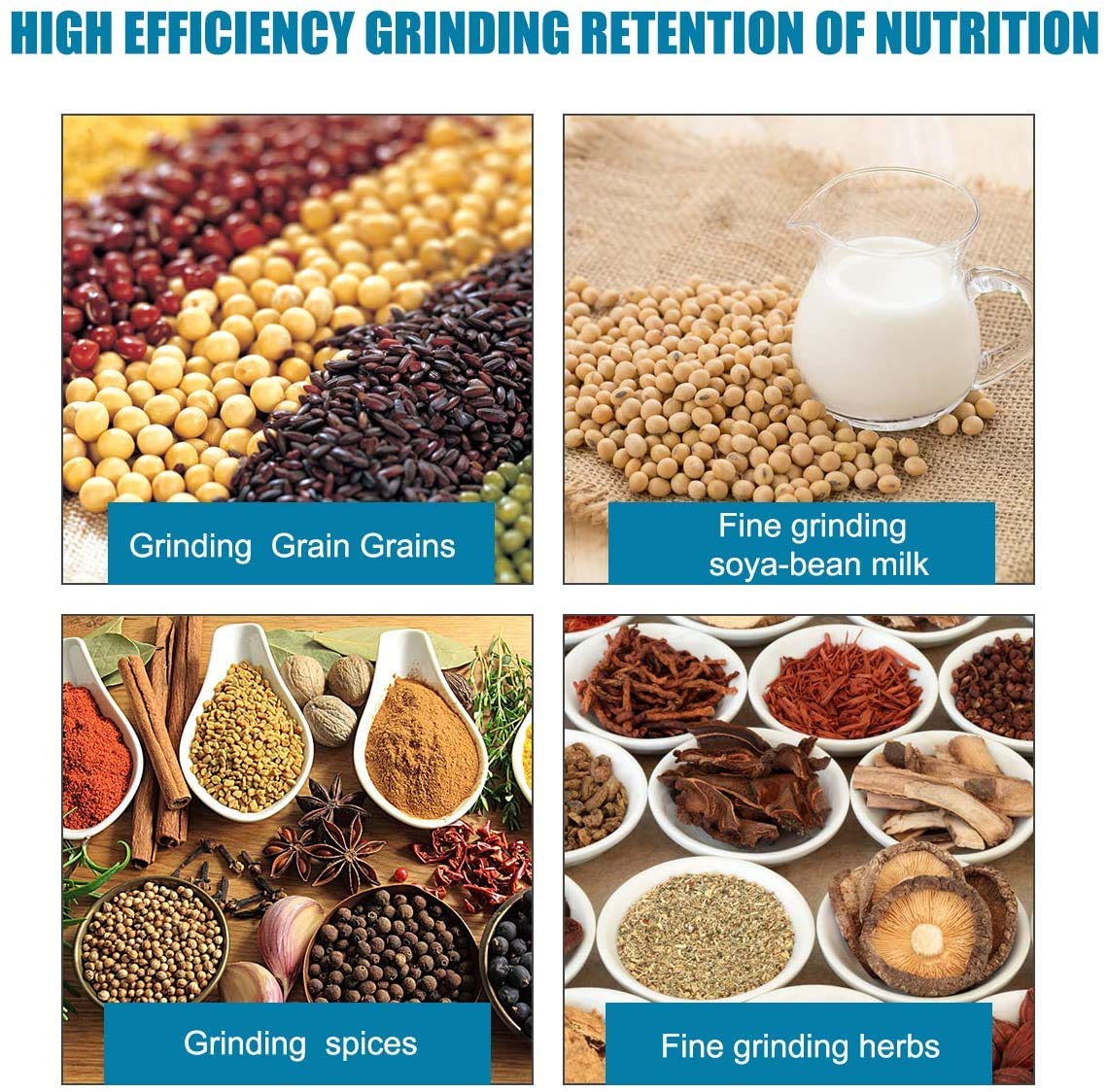 Grain Mills, Upgraded 3000W Wet Dry Cereals Grinder Electric Grain Grinder Corn Mill Heavy Duty 110V Commercial Grain Grinders Machine Rice Corn Grain Coffee Wheat Feed Mills with Funnel