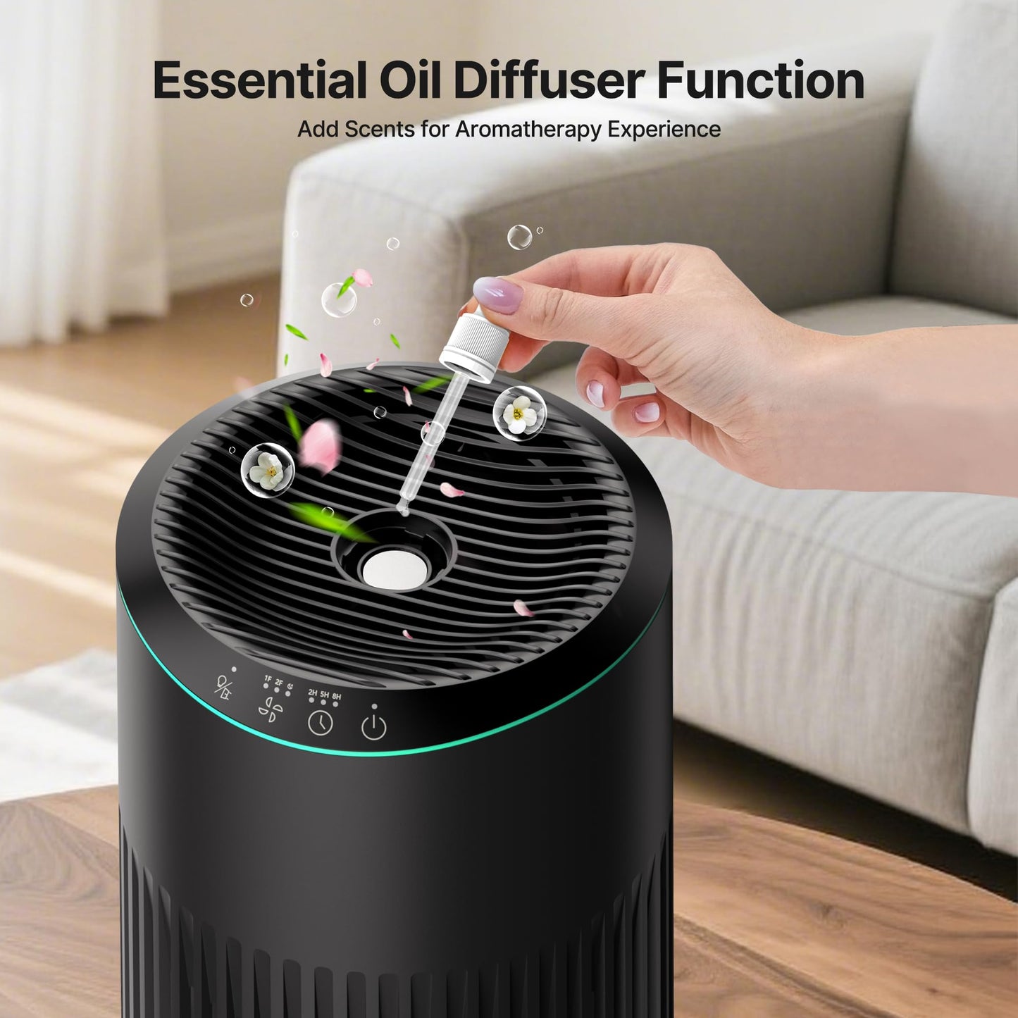 Air Purifiers for Bedroom Home, Air Purifier for Smoke Odors with Fragrance Sponge, Small Air Purifier with Sleep Mode for Bedroom Office, Blue Night Light, White, 1 Pack+3 Modes