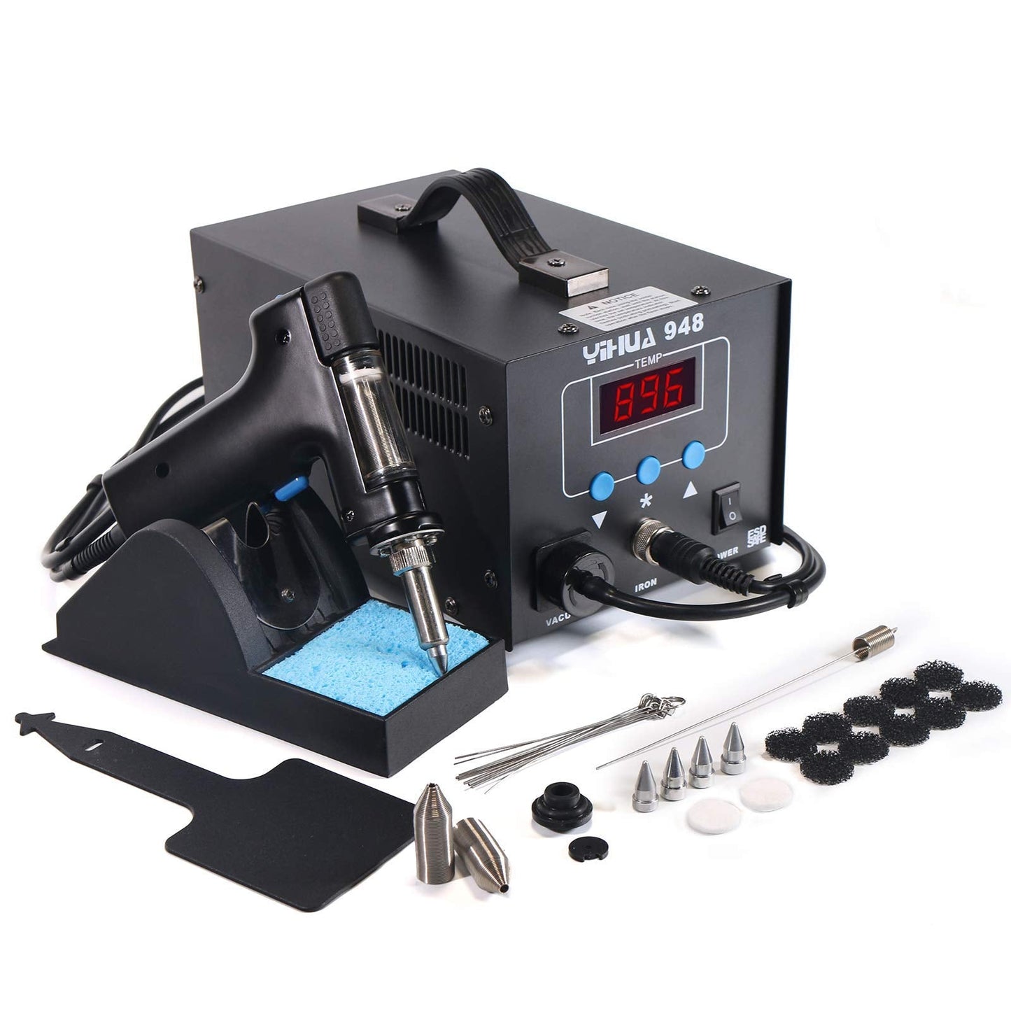 YIHUA 948 Professional Desoldering Station bundle with the YIHUA #948A Replacement Soldering Iron Handpiece/Handle, and Accessories (28 Items)