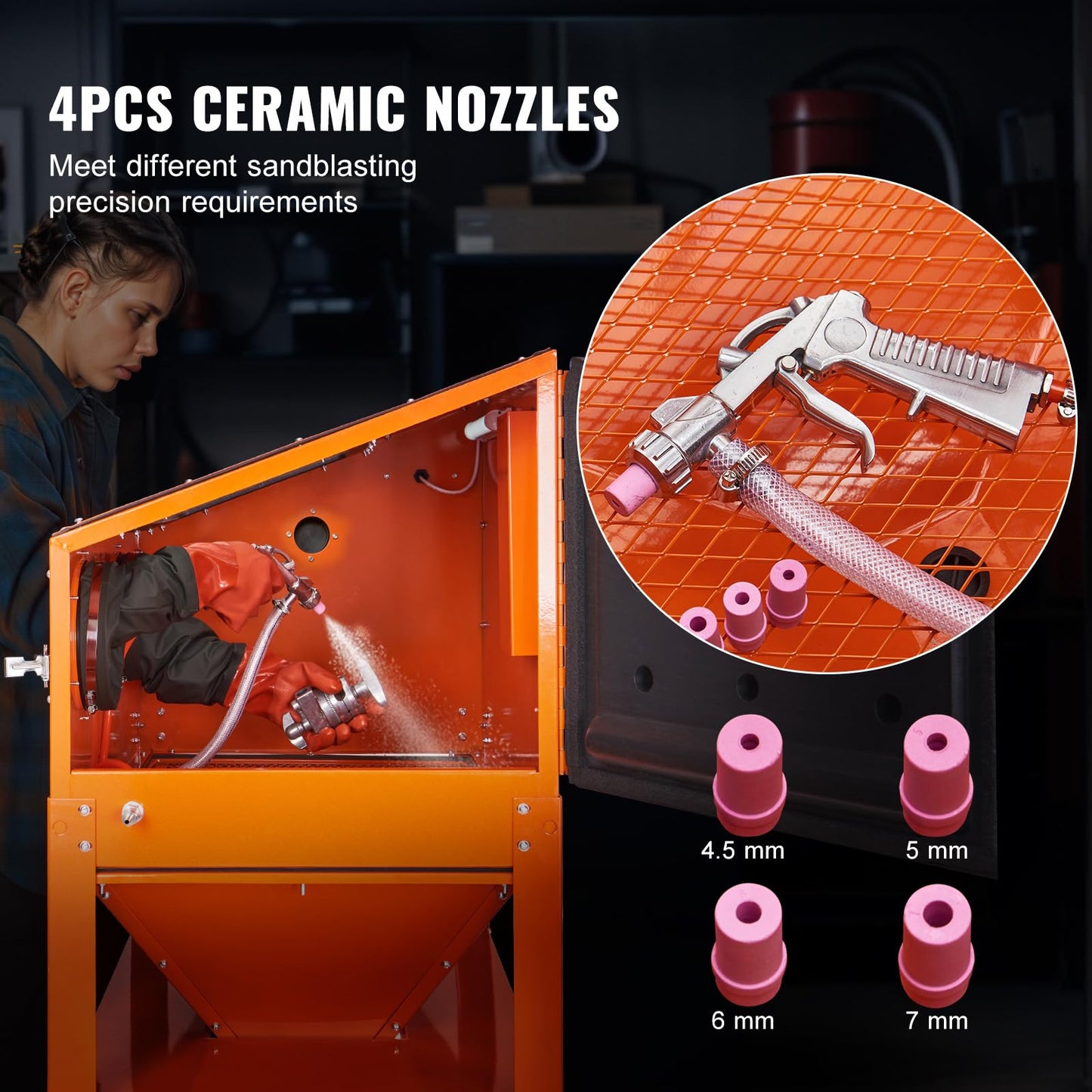 60 Gallon Sandblasting Cabinet, 40-120PSI Sand Blasting Cabinet with Stand, Heavy Duty Steel Sand Blaster with Blasting Gun & 4 Ceramic Nozzles for Paint, Stain, Rust Removal