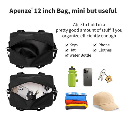 Apenze Small Gym Bag Carry On Bag - 12 in Mini Duffle Bag Lightweight for Overnight Travel（Black）