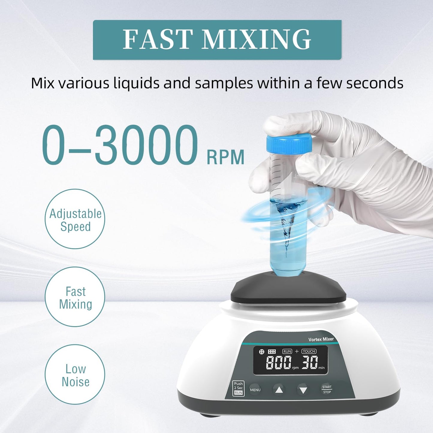 LABHOUSE Digital Vortex Mixer Shaker 0-3000 RPM Touch & Continuous Function W/ 7 Modules for Lab Tube Paints Polish Eyelash Adhesives Mixing(Timable)