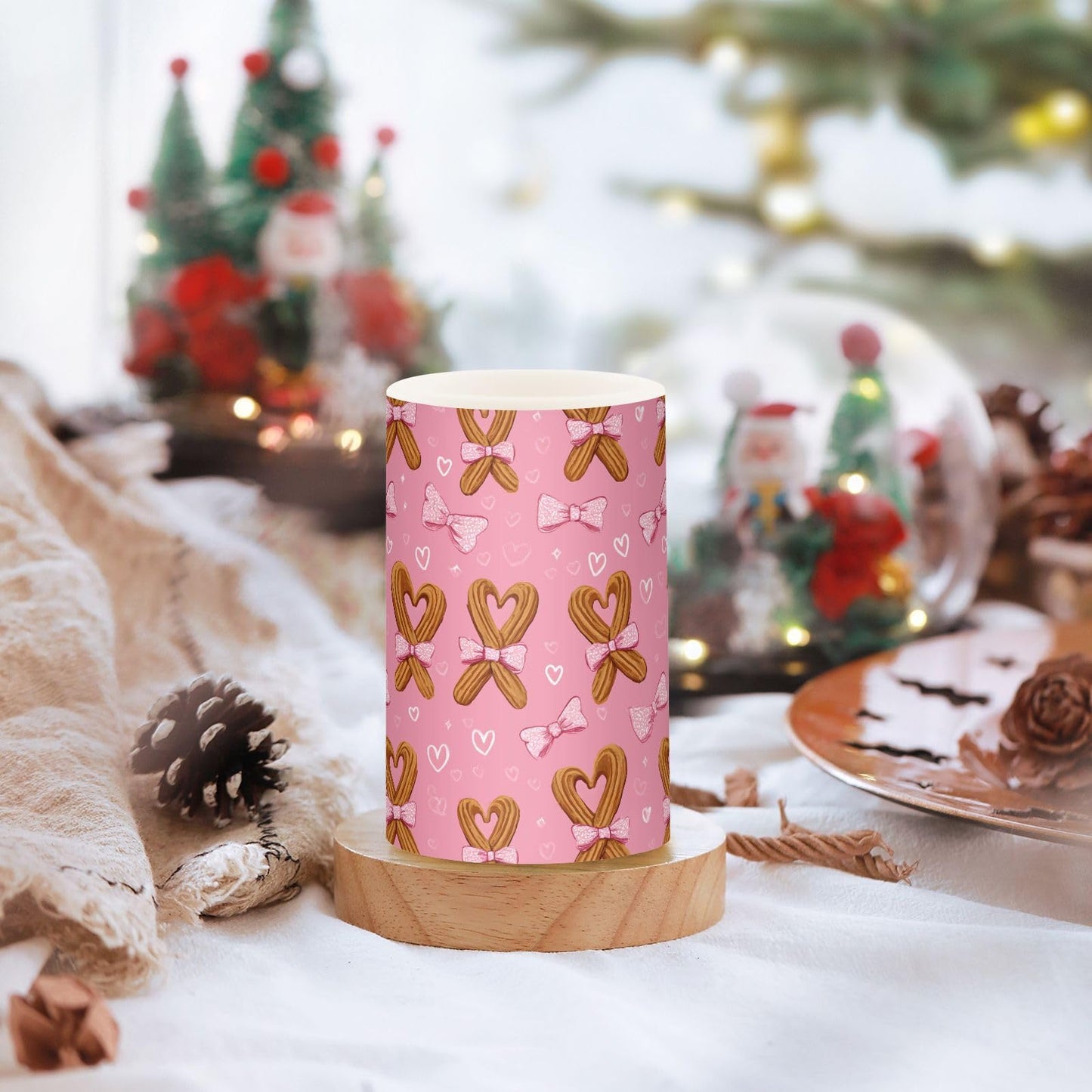 ALAZA Bread Heart Bow Flickering Flameless Candles Pillar Led Candles Battery Operated Candles with Remote and Timers Set of 2