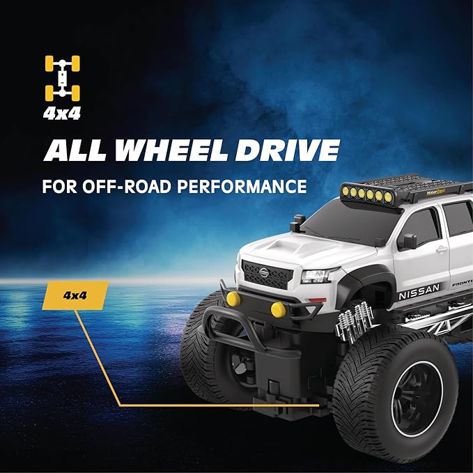 Nissan Frontier RC Truck – 1:16 Scale 4WD Remote Control Car Officially Licensed Nissan Frontier 2.4GHz Full-Function Control USB Rechargeable Ready to Run White