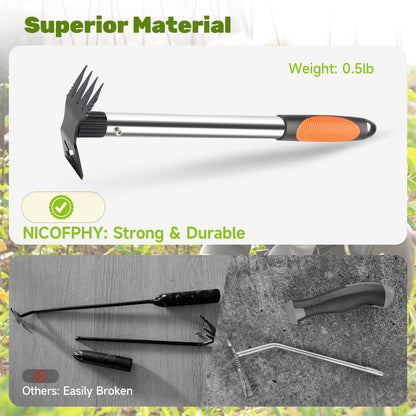 60" Weed Puller Tool with Long Handle and 17" Weeding Tools Gardening Set, Dual Side Hand Weed Rake and Hoe Garden Weeder, Uprooting Weed Pulling Remover Tool for Yard, Patio, Lawn and Garden Planting