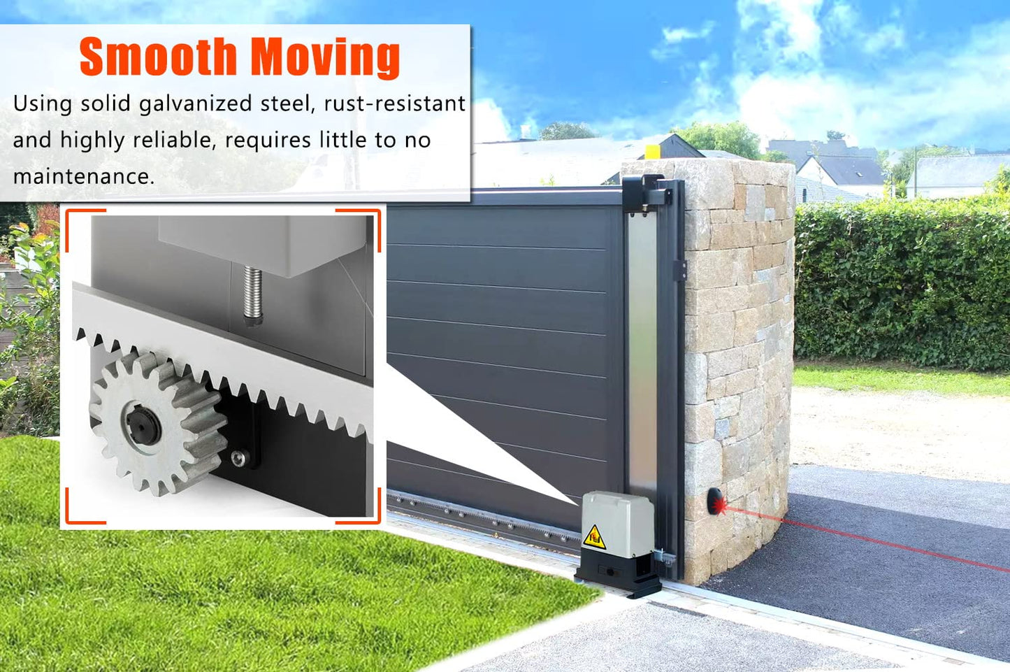 Blütezeit 5300lb Rack Drive Sliding Gate Opener, 1200W Automatic Slide Gate Motor with IR Sensor & Remote Complete Kit, 1.6HP Electric Rolling Driveway Gate Operator for Gates up to 40ft