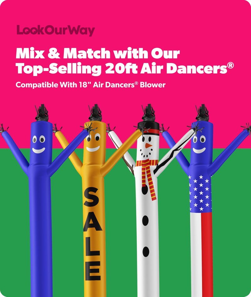 LookOurWay Air Dancers Inflatable Tube Man Attachment - 20 Feet Tall Wacky Waving Inflatable Dancing Tube Guy for Business Promotion - Blower Not Included - Blue