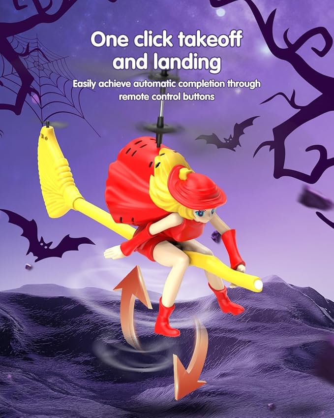 LM16-A RC Helicopter Flying Witch Drone Toys for Girls with LED Lights Indoor/Outdoor Remote Control Helicopter Christmas Birthday Gifts for Kids Boys Girls Age 6-8 9 10 11 12+(Red)
