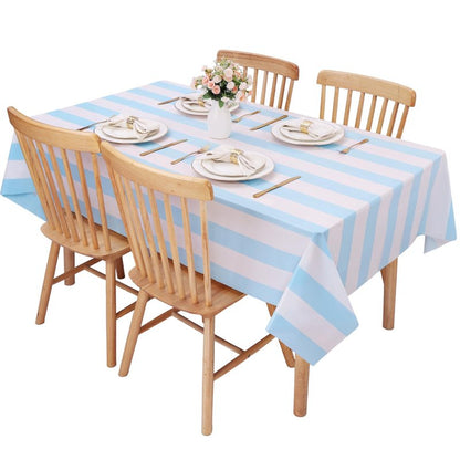 Kesfey 3 Packs Light Blue and White Vertical Striped Table Cloth 54 x 108 Inches Bluey Stripe Table Cover Disposable Plastic Beach Tablecloths Waterproof Rectangle Picnic Tablecover for Birthday Party