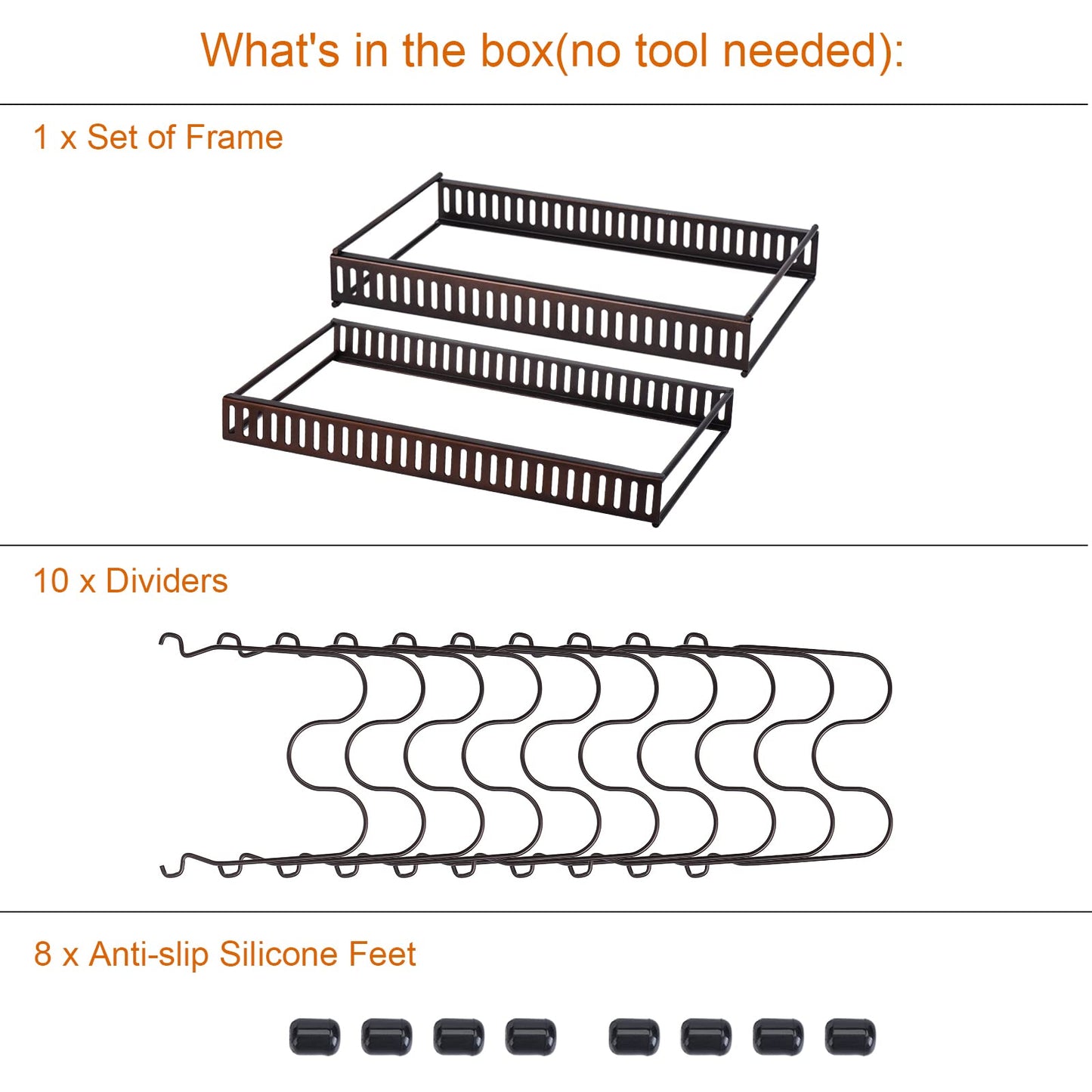 Toplife Pots and Pans Organizer Rack for Cabinet and Countertop, 10+ Pot Lids, Bakeware and Cookware Organizer Rack Holder with 10 Adjustable Compartments - Brown