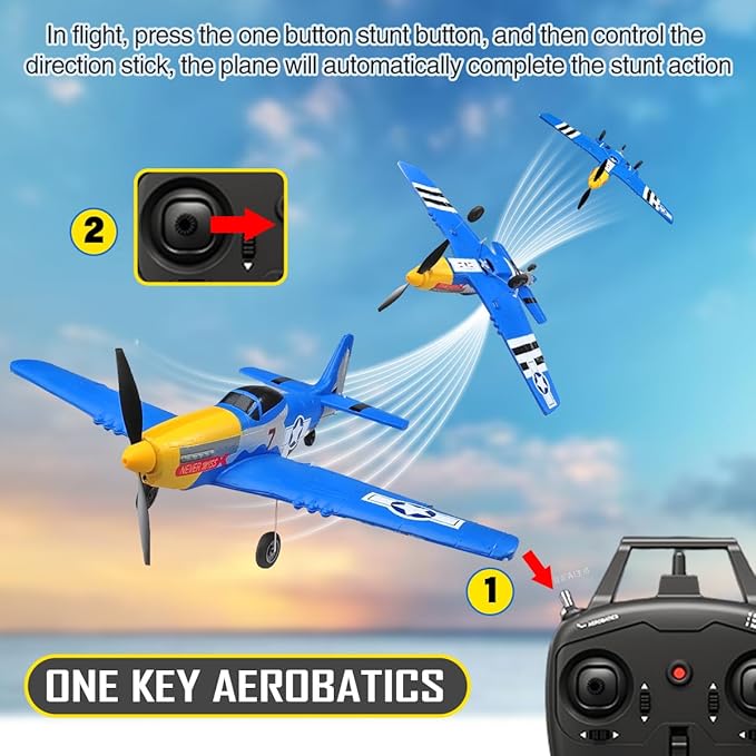 P51D RC Plane 4CH 2.4GHz RTF Remote Control Airplane P-51 Mustang Fighter Glider Aircraft Ready to Fly Radio Controlled Drone Hobby Plane with 6-Gyro Xpilot Stabilization System for Beginners Trainer