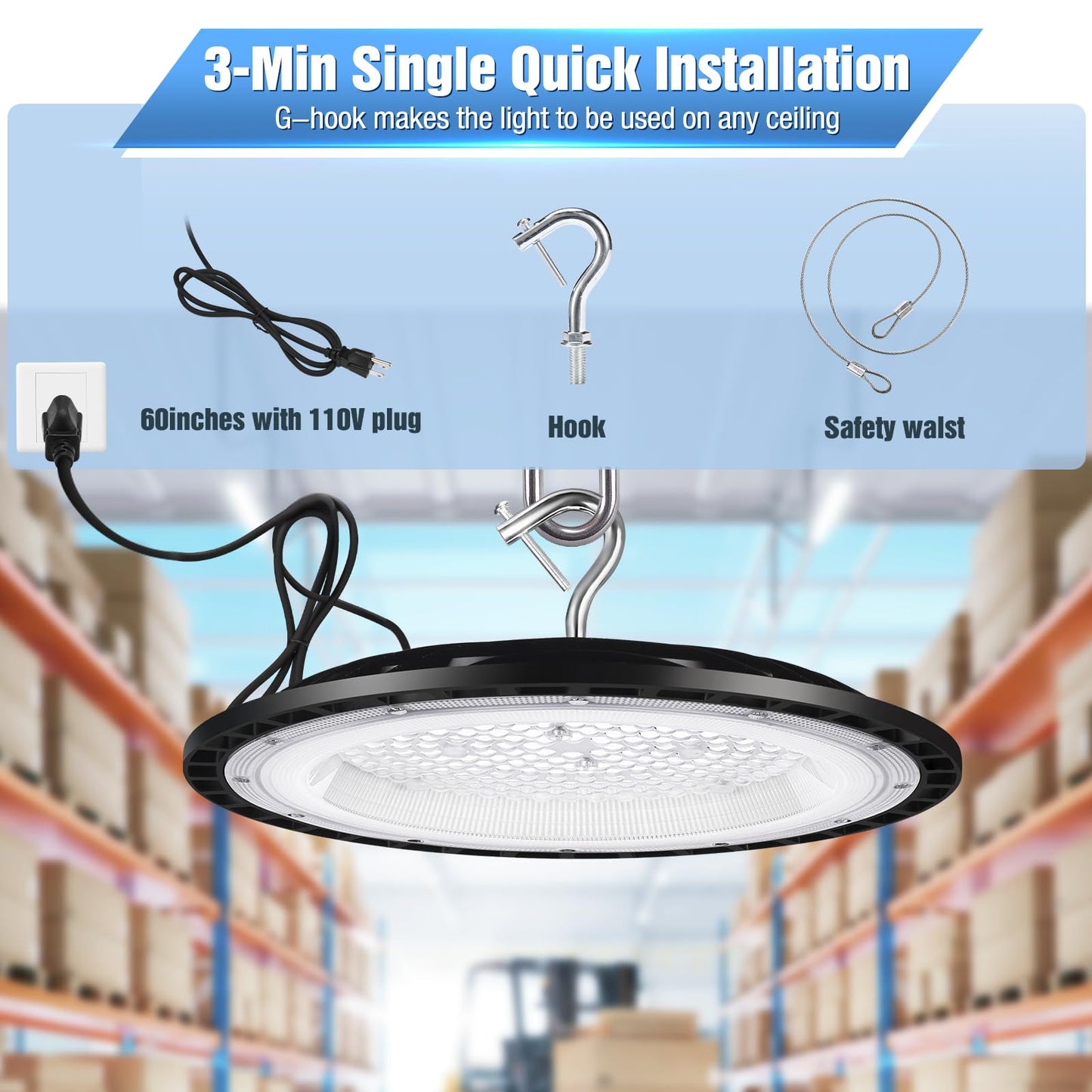 YANYCN 20 Pack 300W UFO Led High Bay Light,120VAC,5000K Daylight Commercial Shop Bay Lighting Fixture,45000LM,[1300W MH/HPS Equiv.] US Plug Area Lighting for Warehouse/Barn/Gym/Factory/Workshop