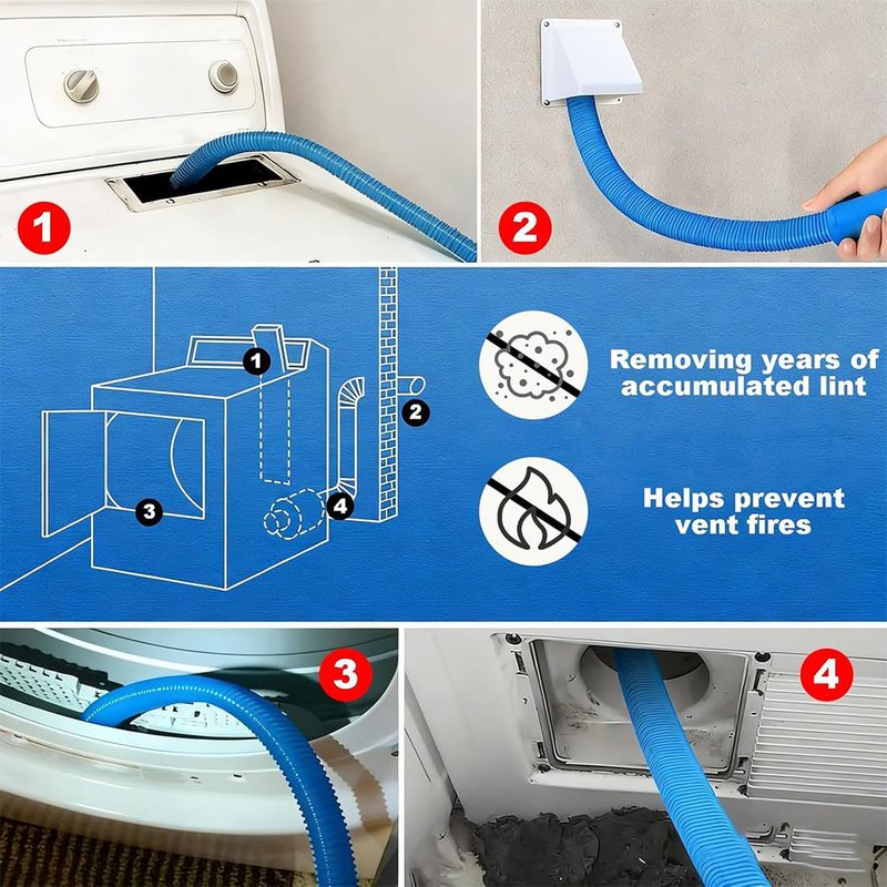 2026 Upgraded Dryer Vacuum Hose Attachment Compatible with All Vacuum Cleaner, Universal Dryer Vent Cleaner Kit, Dryer Lint Vac Attachment, Deep Cleaning Tools for Clogged Ducts & Lint Removal