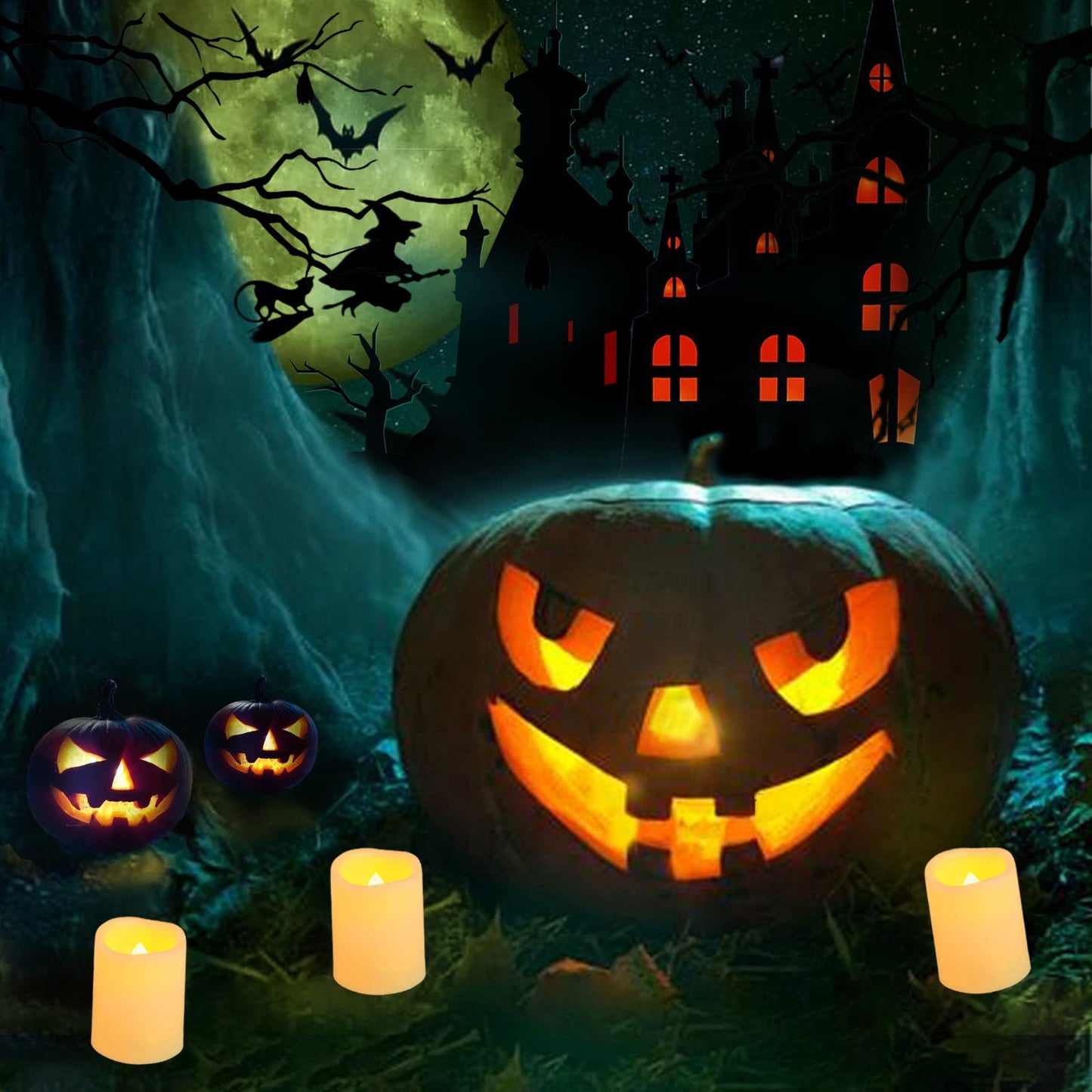 Yakpo 12 Pack 1.5" x 2" Flameless Flickering Votive Candles Battery Operated, Outdoor LED Flicker Fake Candle Bulk, Electric Powered Tea Light for Home Table Halloween Pumpkin Lantern Decorations