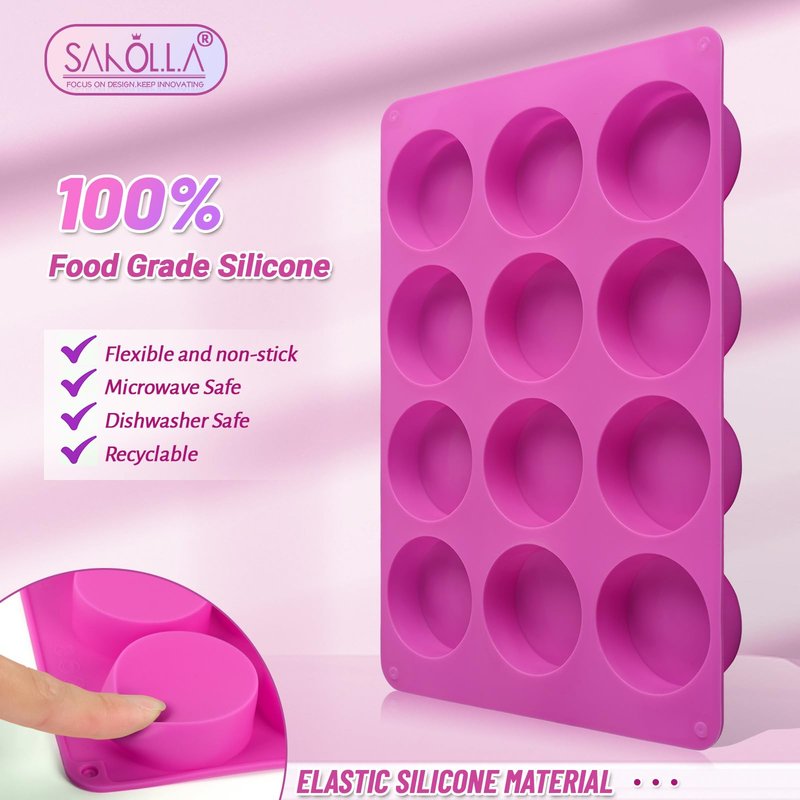 Sakolla 3 Pcs Round Chocolate Cookie Molds, 12-Cavity Cylinder Silicone Molds for Chocolate Covered Oreos, Cake, Candy, Pudding, Mini Soap (2 Rose Red+1 Blue)