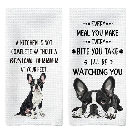 Tzhim Boston Terrier Gifts Kitchen Towels Set of 2, Boston Terrier Gifts for Women, Boston Terrier Decor Hand Towels, Boston Terrier Dog Tea Dish Towels for Kitchen, Dog Kitchen Decor, 16x24inch