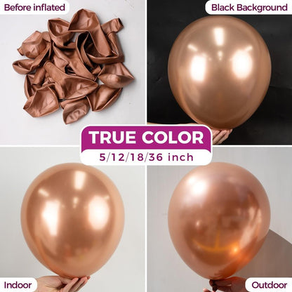 Bezente Rose Gold Metallic Chrome Balloons, 100 Pack 12 inch Rose Gold Latex Round Helium Balloons for Wedding Anniversary Bridal Shower Birthday Party Decorations