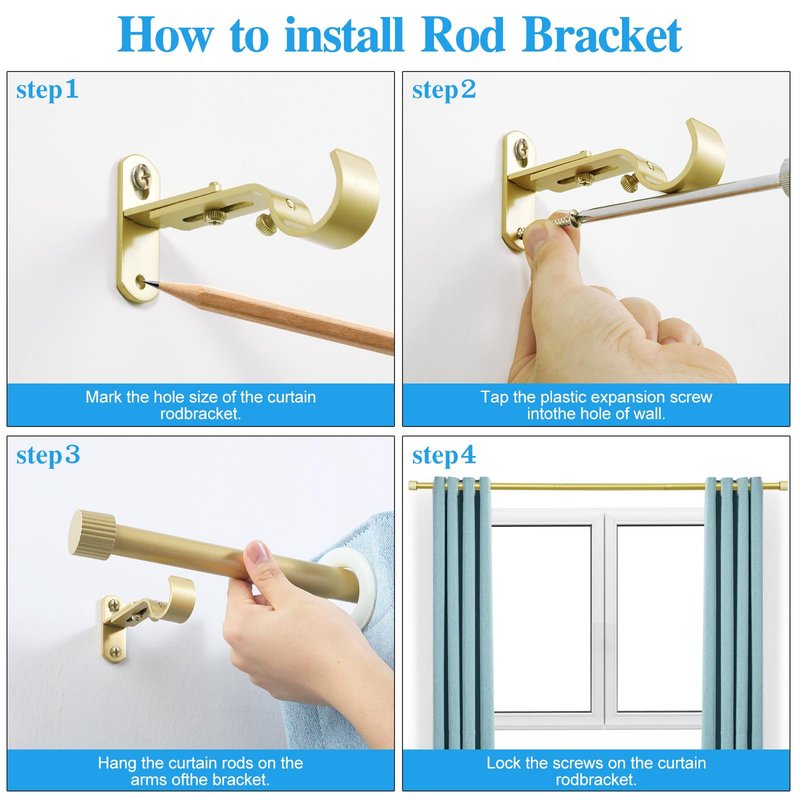 AMZSEVEN Curtain Rods for Windows, Drapery Rod 1 inch Diameter, Curtain Rod with Cylindrical Finials (Gold, 16" to 48" - 1'' rod)