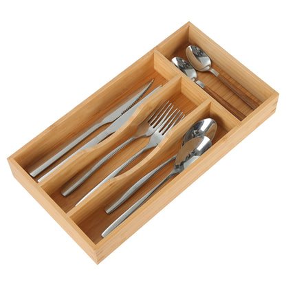 Bamboo Kitchen Drawer Organizer, 9 Inch Silverware Utensil Holder for Samll Drawer, Narrow Silverware Organizer for Cutlery Knives