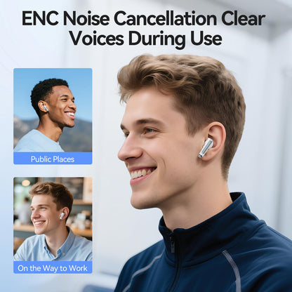 BHNYBWUL Wireless Earbuds, Bluetooth Headphones 5.4 Stereo 50 Hour Playback Ear Buds with LED Display and with ENC Noise Cancelling Mic Wireless Earphones, for Phone, Tablet, Laptop, Sports, White