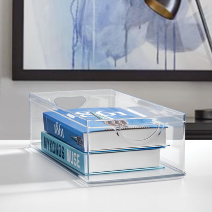 iDesign Stackable Clear Plastic Extra Long Storage Bin, 4-Pack