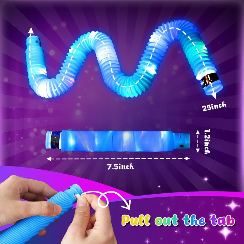 LovesTown 24PCS Light Up Glow Sticks Pop Tubes for Party Favor, Glow in the Dark Party Favor Supplies for Kids Supplies, Light Up Necklace Bracelet Accessories for Boys Girls Birthday