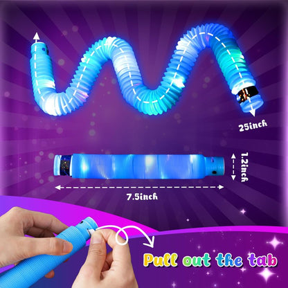 LovesTown 24PCS Light Up Glow Sticks Pop Tubes for Party Favor, Glow in the Dark Party Favor Supplies for Kids Supplies, Light Up Necklace Bracelet Accessories for Boys Girls Birthday