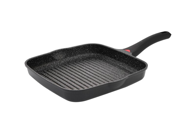 CAINFY 11 Inch Non Stick Grill Pan Granite Coated with Pour Spout - Lightweight 2.66 Quart Grill Pan for Indoor Cooking with Grip Handle - Induction Compatible PFOA Free Stove Top (Black)