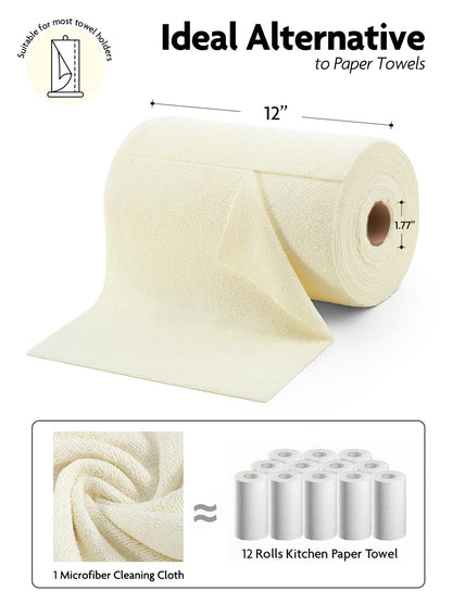 Fantasticlean Microfiber Cleaning Cloth Roll -150 Pack, Tear Away Microfiber Towels, 12" x 12", Reusable, Washable, Ultra Absorbent Dishcloth for Home Supplies, Car, Pet, Kitchen (2 Rolls of Grey)