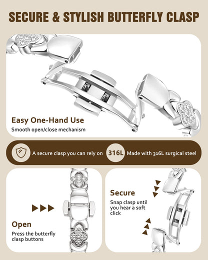 Jecanori 5X Strength Magnetic Copper Bracelet for Women —Updated 5,000 Gauss Ellipse Magnets — Premium Butterfly Clasp & Adjustable Length,Silver Four-Leaf Clover