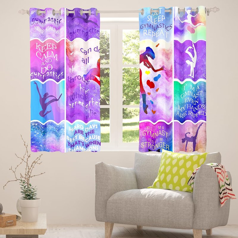 Gymnastic Cheerleading Blackout Curtains,Spiritual Strength Tie Dye Window Drapes for Kids Girls Women,Watercolor Plaid Starry Window Treatments Grommet Top 2 Panel Set Room Curtains,38Wx45L inch