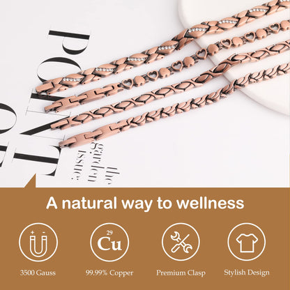 Feraco Copper Bracelet for Women 99.99% Solid Copper Magnetic Bracelets, Unique X Shape Links, Magnetic Field Therapy Jewelry Gifts (Fishtail + Ring)