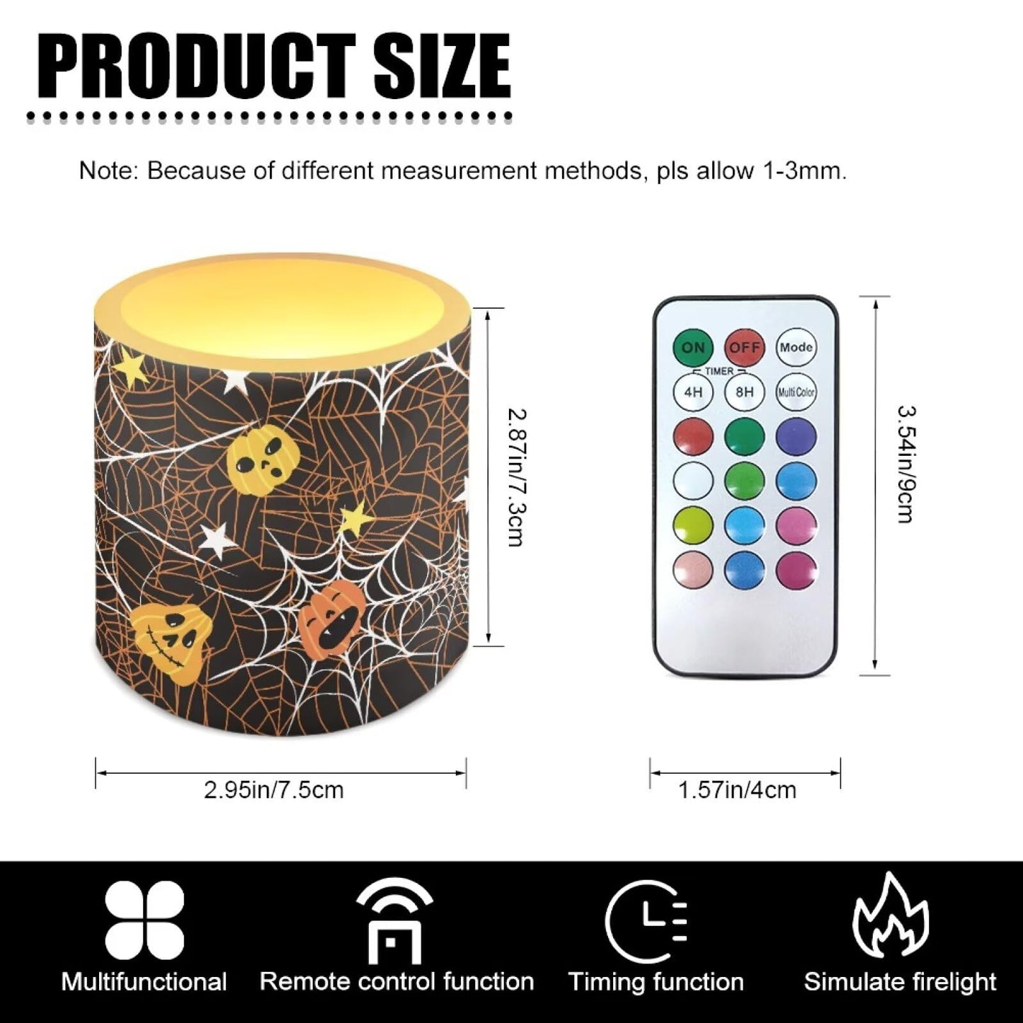 Merkmak 4 Pack Halloween Flickering Flameless Candles with Timers Battery Operated LED Candles with Remote Tea Lights for Trick or Treat Party Home Decorations, Pumpkin Spider Web