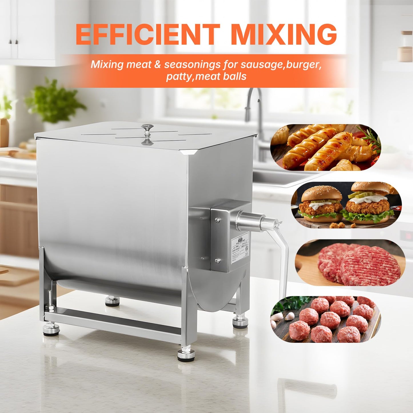 Hakka Manual Meat Mixer 30lb/15L, Fixed Tank 20L Stainless Steel Updated Commerial Food Mixer for Meat and Seasonings, Sausage, Burger, Patty