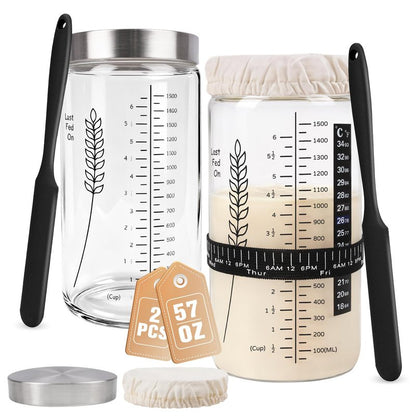 Rakovar Premium Sourdough Starter Jar Kit, 57oz Large Capacity Sourdough Jar, Sourdough Bread Starter Kit for Perfect Sour Dough Bread (Black, 2 Pack)