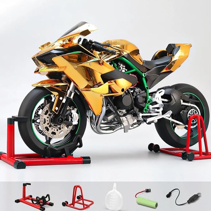 1/6 Scale H2R Alloy Diecast Motorcycle with Sound &amp Light Features High Gloss Spray Finish Rubber Tires Premium Collectible Gift (Black H2R)
