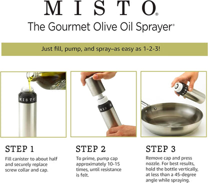 Misto Aluminum Oil Sprayer, Set of 2, Versatile Refillable Aerosol Sprayers for Olive Oil, Vinegar, Lemon Juice, Dressings, and More, Ideal for Cooking, BBQ, and Air Fryers