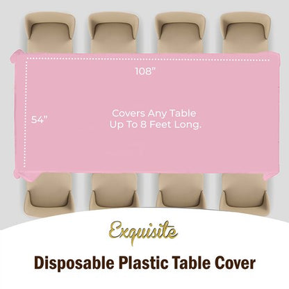Exquisite 12-Pack Premium Plastic Tablecloth Pack of 12 Premium Plastic Tablecloth 54 Inch x 108 Inch Rectangle Table Cover - Pink