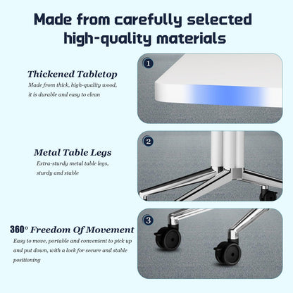 7.5 FT Large Folding Conference Table,Training Seminar Tables for 6-8 People,Built-in Wireless Charger and Power Box,Metal Legs Rolling Training Table for Office (4, White, 90.5"L×35.4“W×29.5"H)