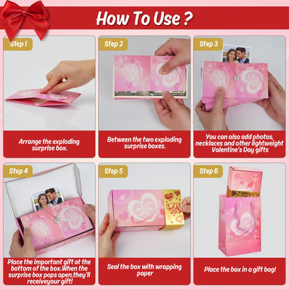 NefosLeuki Surprise Gift Box Explosion for Money,Valentines Pop-Up Explosion Gifts Box,Folding Bounce Box for Valentine's Day,Birthday,Anniversary(Pink-20 Bounces)