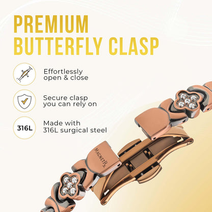 MagnetRX® Women’s Pure Copper Magnetic Bracelet - Ultra Strength Magnetic Copper Bracelet - Adjustable Length with Sizing Tool (Copper Clover)