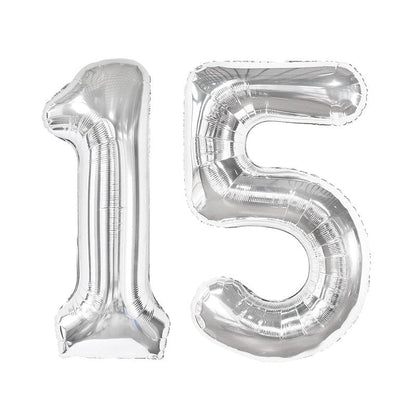 Silver Number 15 Balloon 40 Inch, 15th Birthday Party Decorations for Children, Giant 15 Foil Balloon for Party Supplies