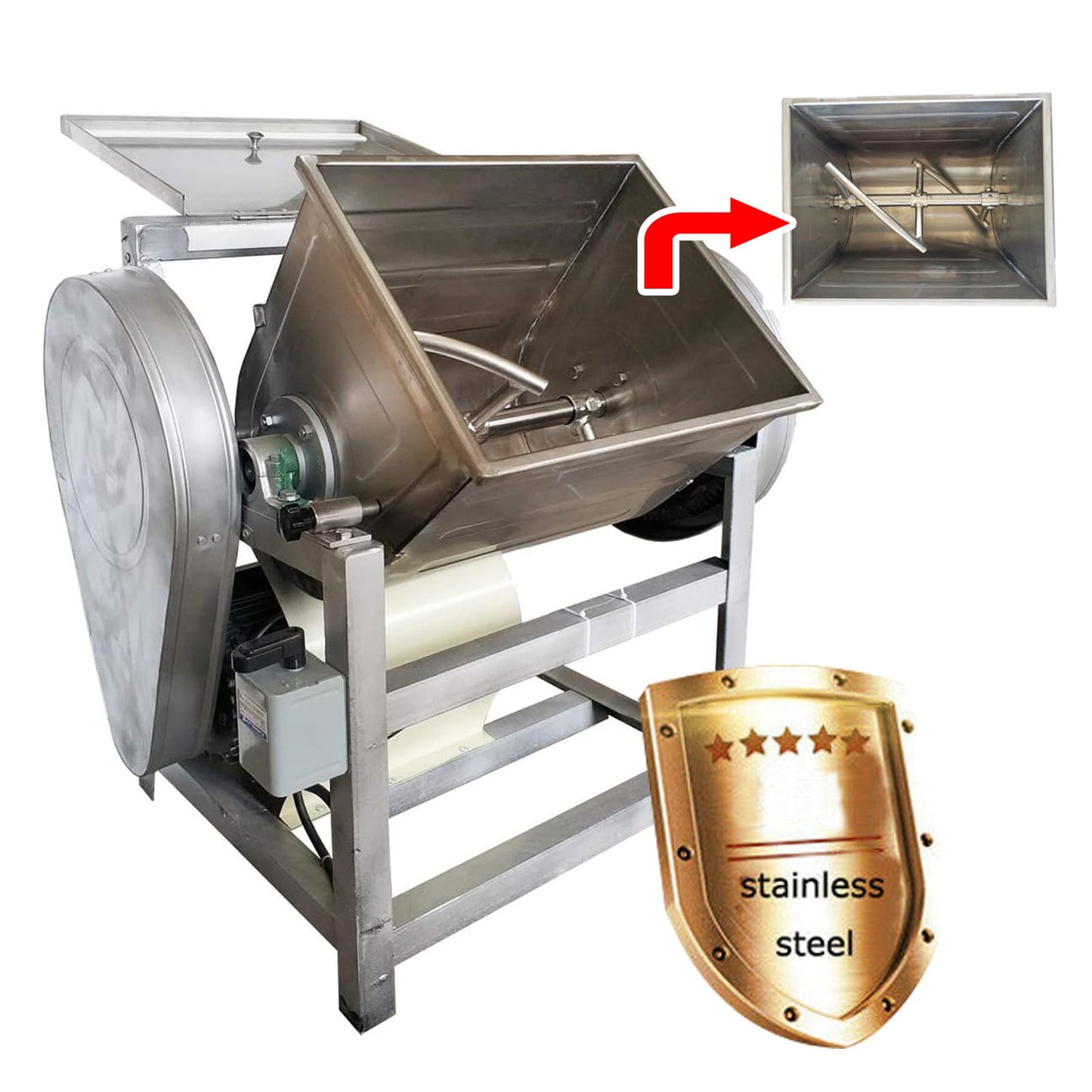 EQCOTWEA Commercial Dough Mixer, Electric Dough Mixing Machine,304 Stainless Steel Pizza Flour Dough Stand Mixer, Heavy Duty Flour Blender 1500W 30QT/15KG Kneading Capacity