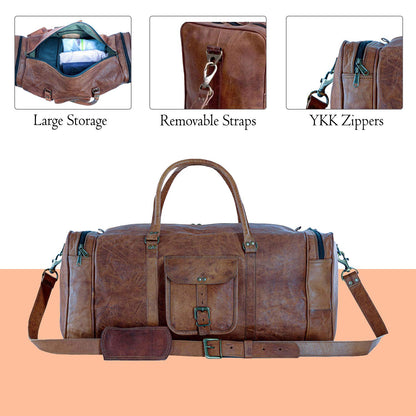 21 Inch Vintage Leather Duffel Travel Gym Sports Overnight Weekend Duffle Bags for men and women